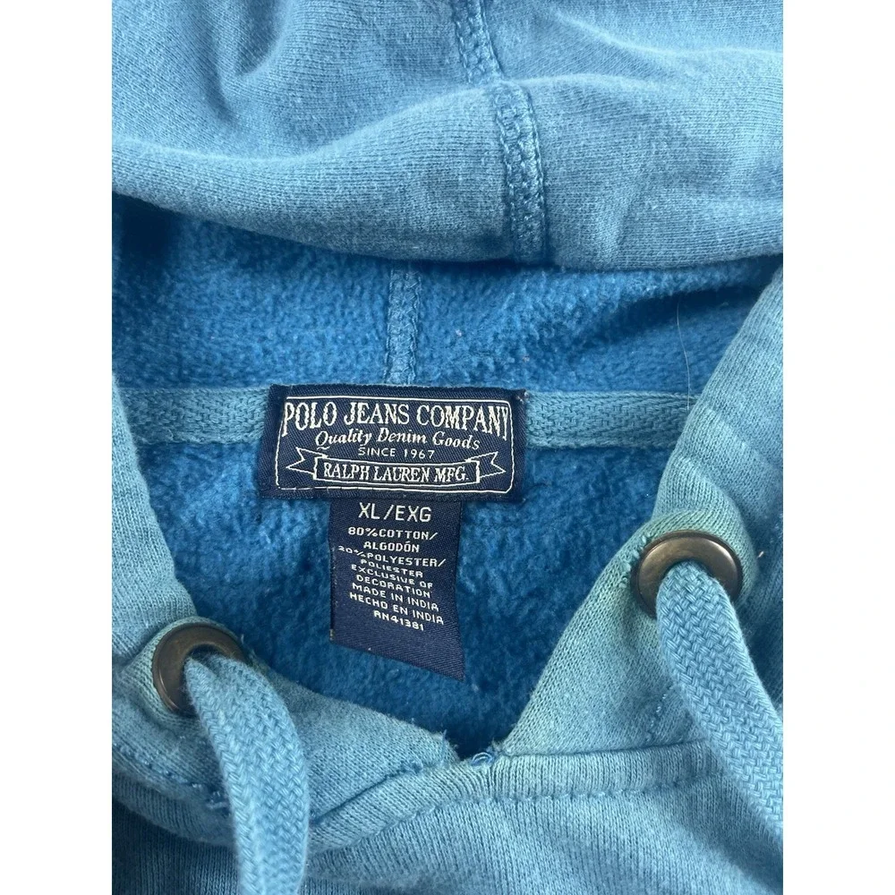 Vintage Polo Ralph Lauren Jean Co Hoodie Sweatshirt Blue Men's XL Boxy Fit